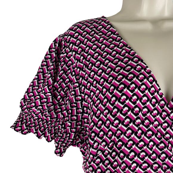 Diane von Furstenberg Emilia 3D Chain Printed Wrap Top Pink Size 16 - Picture 6 of 12